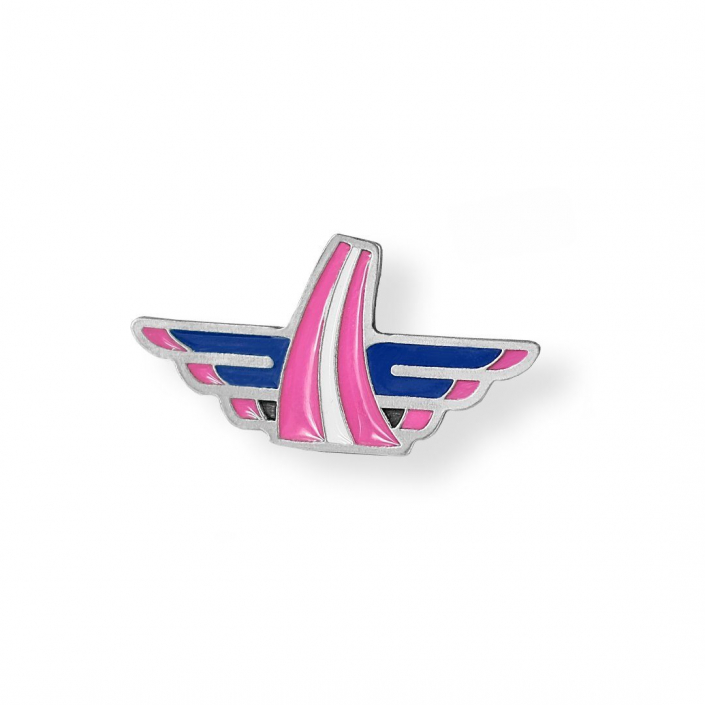 Pink and blue enamel pin created by Metal Casts