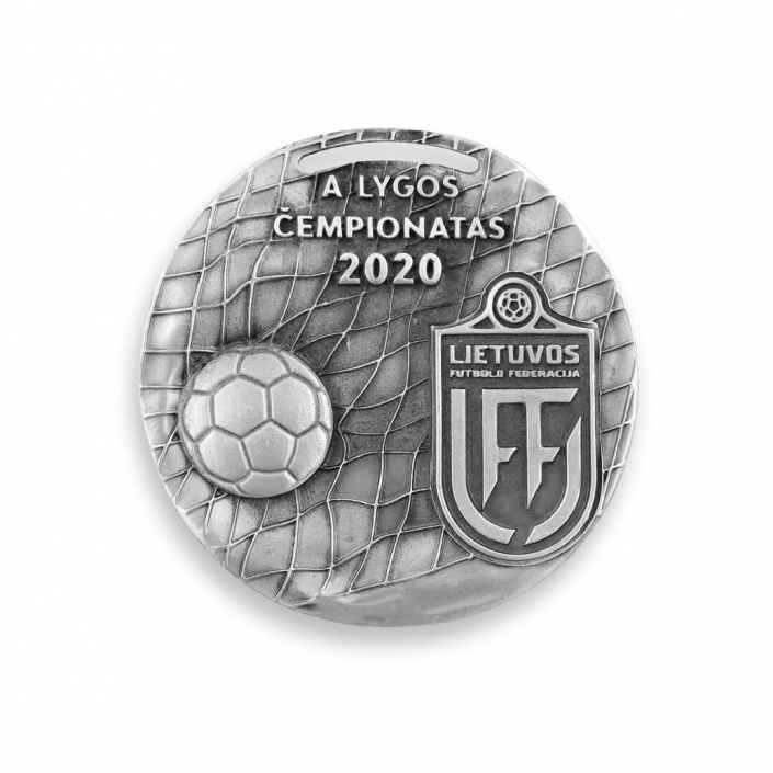 Custom football league sports medal, cast by Metal Casts, obverse