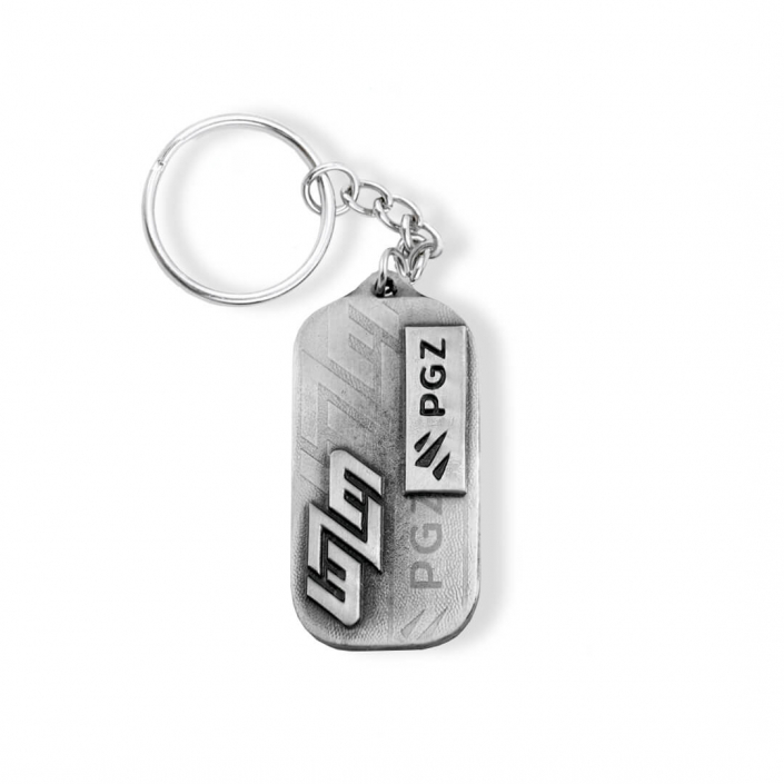 Silver colored custom business promotional keyring produced by Metal Casts