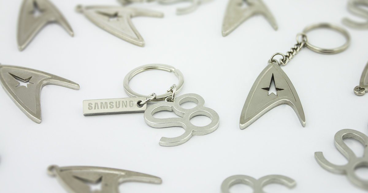 Composition of customized keychains produced by Metal Casts