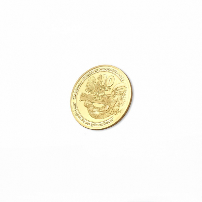 Gold color, custom challenge coin created for a special forces unit, reverse