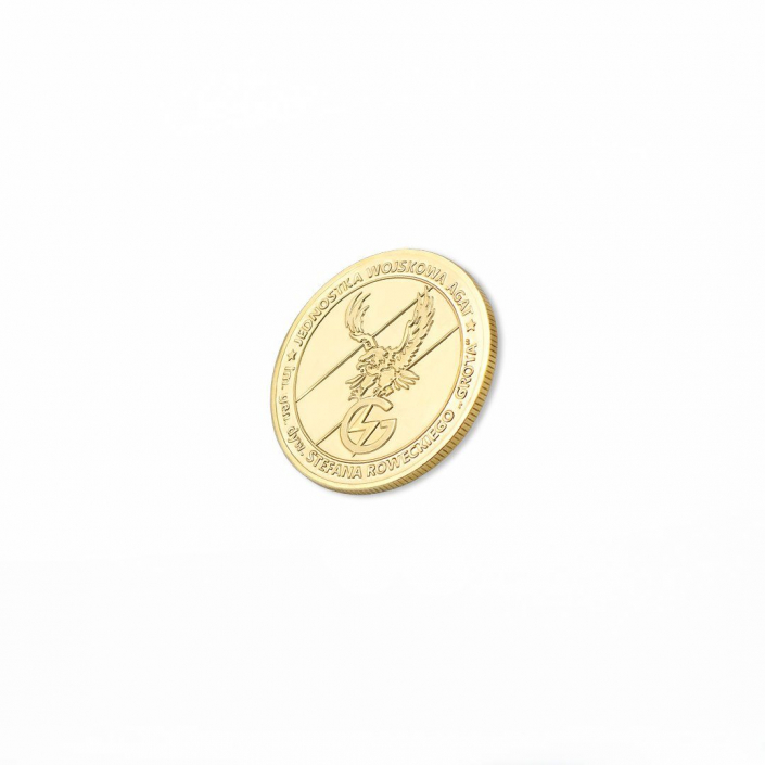 Gold color, custom challenge coin created for a special forces unit