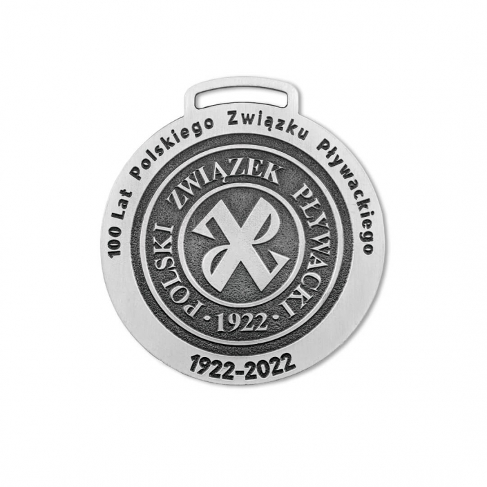 Custom anniversary sports medal produced by Metal Casts for Polish Swimming Association, obverse