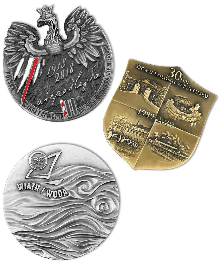 Three award medals produced by Metal Casts