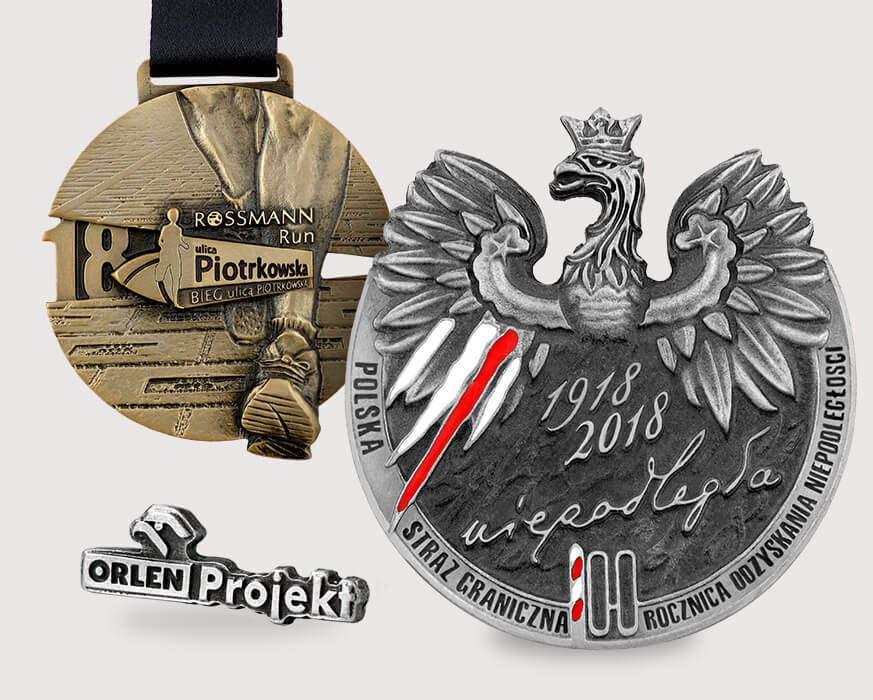 Personalised pin badge, sports medal and award medal
